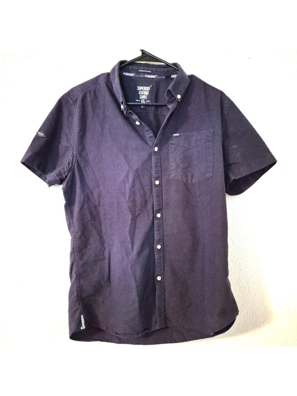 Superdry Ultimate Oxford Shirt Blue Button Down Short Sleeve Mens L M40003ONS1